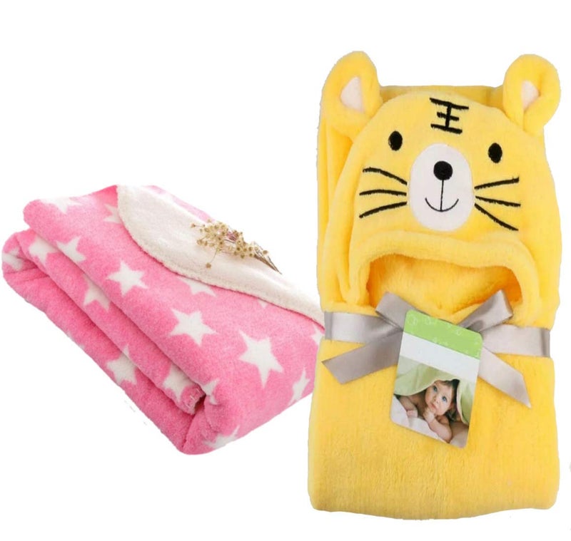 BRANDONN New Born Baby Blankets Combo Pack of Wrapper Sheet Blanket and Baby Bath Towel Pack of 2 - Image 1
