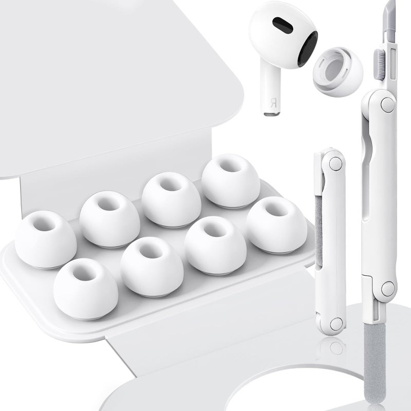 Flintronic 4 Sizes of Ear Tips Compatible with Airpods Pro 1/2, Anti-Slip Soft Silicone Airpods Pro Replacement Earbuds with Noise Reduction Hole, Cleaning Set & Storage Box (4 Pairs,XS/S/M/L) White - Image 1