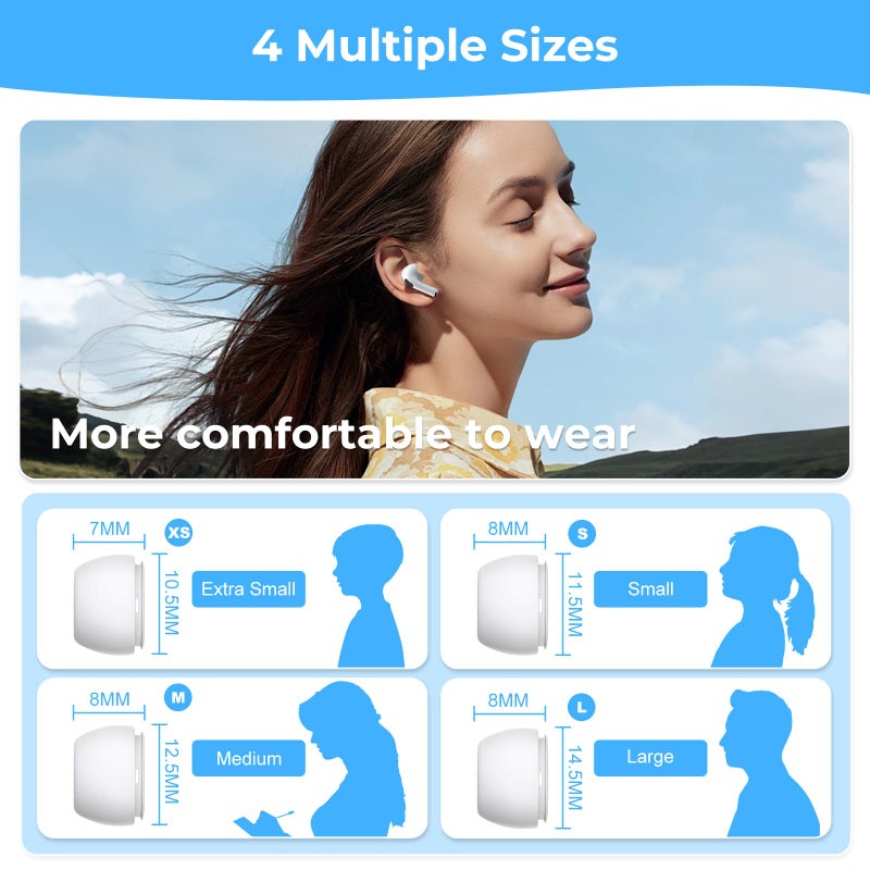 Flintronic 4 Sizes of Ear Tips Compatible with Airpods Pro 1/2, Anti-Slip Soft Silicone Airpods Pro Replacement Earbuds with Noise Reduction Hole, Cleaning Set & Storage Box (4 Pairs,XS/S/M/L) White - Image 2
