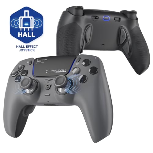 HEXGAMING PHANTOM Pro Controller with 4 Remappable Buttons, 6 Remapping Profiles, 8 Interchangeable Analog Stick, and Adjustable Triggers Compatible with ps5, PC, Mobile - Hall Effect Shadow Gray - Image 1