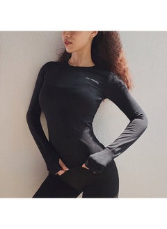 Generic Sweat-absorbent Breathable Sports Long-sleeved Womens Slimming Tight-fit Quick-drying Yoga Suit Autumn Training Running Fitness Suit Black 