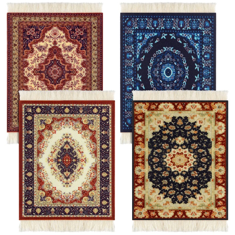 Tatuo 4 Pieces Rug Table Coasters Table Drink Holders Oriental Design Fabric Carpet Drink Mats Oriental Design Fabric Elegant Carpets Kitchen and Bar Mats for Home Office(Square,Classic Pattern) - Image 1