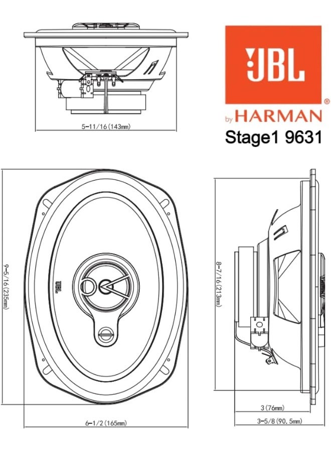JBL Stage1 9631 3-Way Car Speaker Set by Harman Kardon - 300 Watt Oval Car HiFi Car Speaker Boxes 16.5 x 23 cm 6 x 9 Inches Black - Image 4