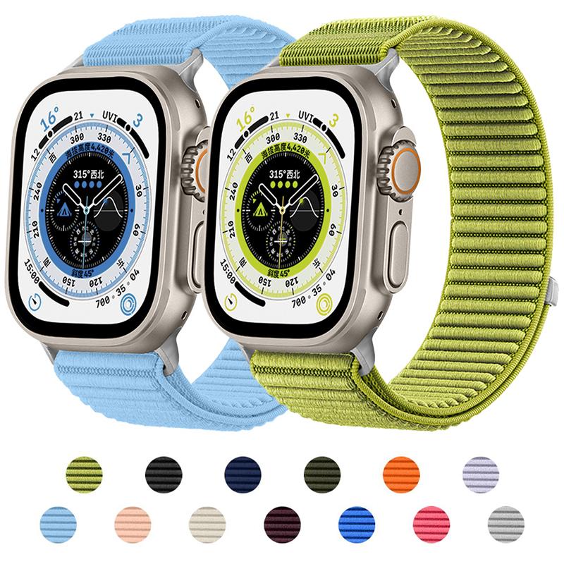 سوار ساعة Apple Watch 42 / 44 / 45 / 46 / 49 مم من النايلون المنسوج مع خطاف وحلقة (أسود) - Image 2