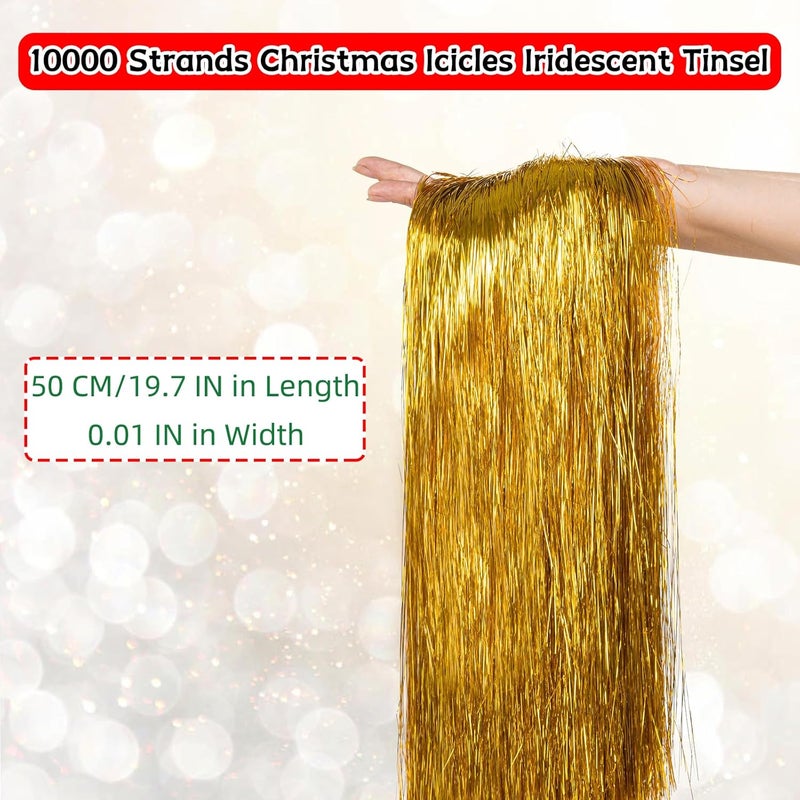 Gloreyan 10000 Strands Christmas Tinsel Icicles Golden Metallic Tinsel Foil Fringe Icicles Christmas Tree Tinsel Decoration for Christmas Birthday Wedding Party Hanging Decoration - Image 2