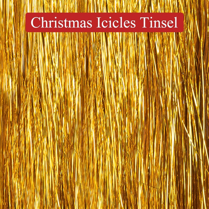 Gloreyan 10000 Strands Christmas Tinsel Icicles Golden Metallic Tinsel Foil Fringe Icicles Christmas Tree Tinsel Decoration for Christmas Birthday Wedding Party Hanging Decoration - Image 3