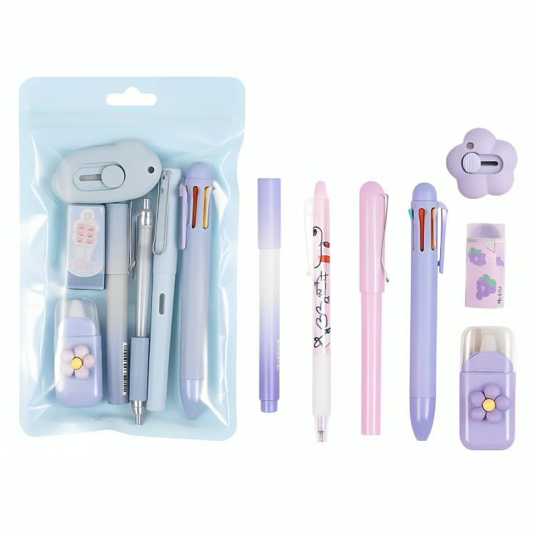 RAMNATH IMPEX Cute Kawaii Stationery Set for Kids - Aesthetic Pastel Pens, MultiColor Pen, Gel Pens, Erasers, Correction Tape, Highlighter, School Supplies, Birthday Gift, Return Gift Set Boys and Girls (7 in 1). - Image 1