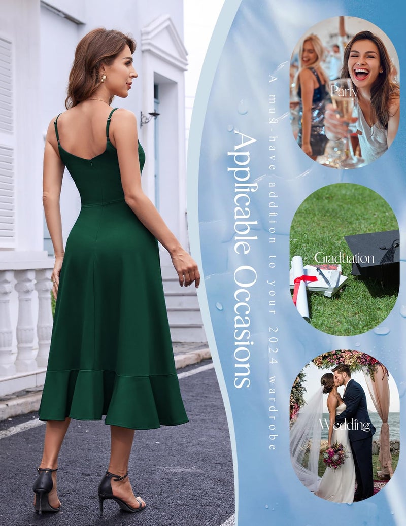DRESSTELLS Woman's Cocktail Dress, Formal Wedding Guest Mother Bride Aline Fit Flare Vintage Tea Party Evening Prom Midi Dresses DarkGreen M - Image 5