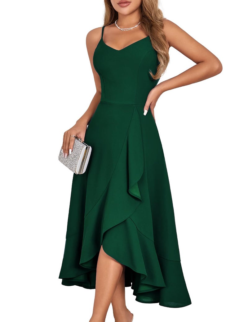DRESSTELLS Woman's Cocktail Dress, Formal Wedding Guest Mother Bride Aline Fit Flare Vintage Tea Party Evening Prom Midi Dresses DarkGreen M - Image 1