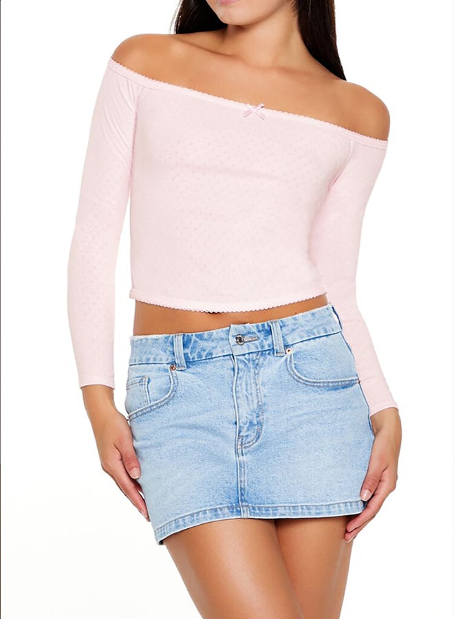 FOREVER 21 Pointelle Off-the-Shoulder Crop Top - Image 1
