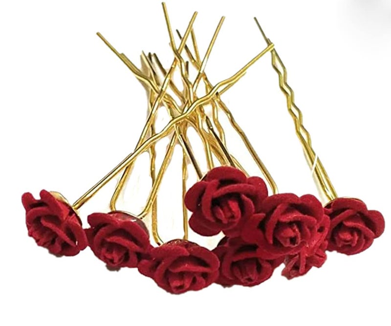 FRESCORR (12-Pieces) Hair Accessories Set | Small Red Flower U-Pins | Decorative Beaded Hair Pins for Women & Girls | Bridal Hair Accessories for Weddings, Parties & Special Occasions - Image 3