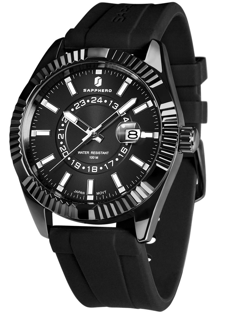 Sapphero - Mens Watches 10ATM Waterproof Watch for Men Japanese Quartz Stainless Steel/Silicone Band Strap Blue/Green Date Casual Business Wristwatch Gift for Men - Image 1