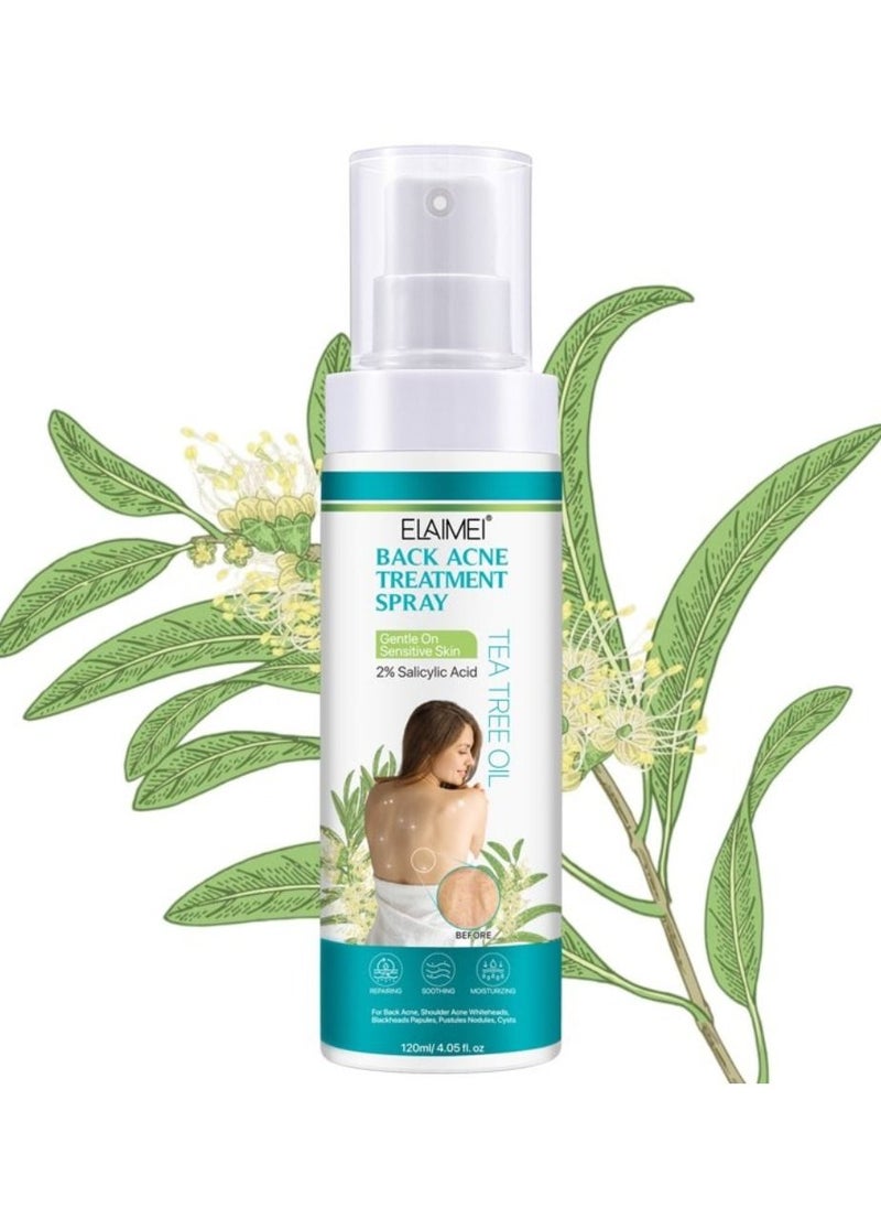 Elaimei 120ml Back Acne Treatment Spray 2% Salicylic Acid Body Acne Treatment with Herbal Formula Back Acne Spray Solution Tea Tree Oil Spray Soothing and Moisturizing Spray for Sensitive Skin  - Image 5