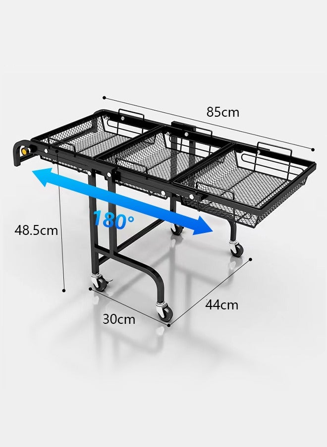 3 Tier Kitchen Storage Cart, Multi-Functional Folding Rolling Cart, Metal Utility Cart with Lockable Wheels, Parallel Folding Shelves, Easy to Move Closet Organizer, Kitchen Organizer for Living Room, Kitchen, Bathroom  - Image 2