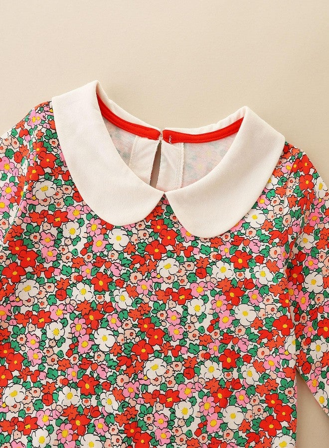 Bumeex Baby Toddler Girl's Dress Clothes Spring Fall Winter Long Sleeve Casual Cute Cotton Collar Dresses Clothing Outfits with Pockets Floral and Bunny 2t - Image 3