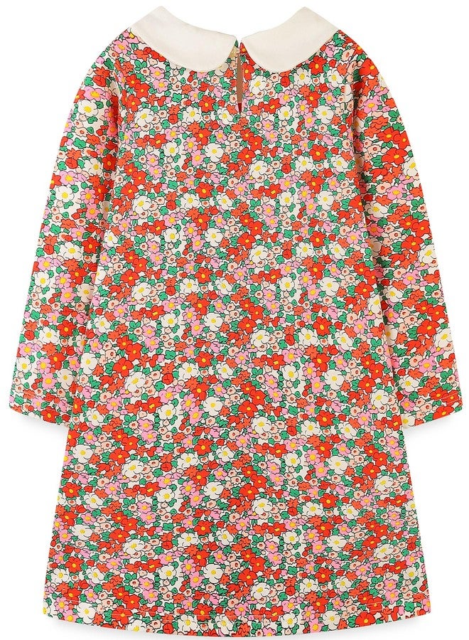 Bumeex Baby Toddler Girl's Dress Clothes Spring Fall Winter Long Sleeve Casual Cute Cotton Collar Dresses Clothing Outfits with Pockets Floral and Bunny 2t - Image 2