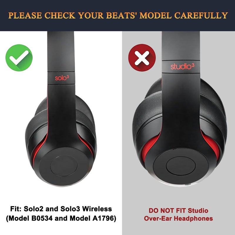 SoloWIT Cooling Gel Earpads Replacement for Beats Solo 2 & Solo 3 Wireless On-Ear Headphones, Ear Pads Cushions with High-Density Noise Isolation Foam, Added Thickness - Black - Image 2