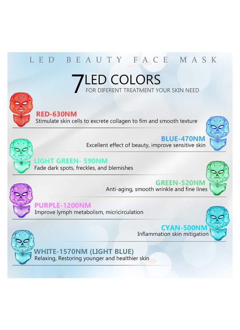 Generic - 7 Color LED Face Mask for Skin Rejuvenation ,Anti-Aging, Acne, Wrinkle Reduction, Fine Line Treatment ,Photon Therapy Facial Mask for Face & Neck ,Home Spa Beauty Light Therapy for Skin Tightening & Toning - Image 1