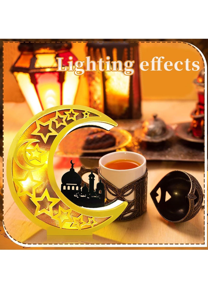 Yoawllty Ramadan Lights, Ramadan Night Light, Ramadan Decorations for Home, Moon Shape Wooden Hollow Light for Ramadan Mubarak Decoration  - Image 4