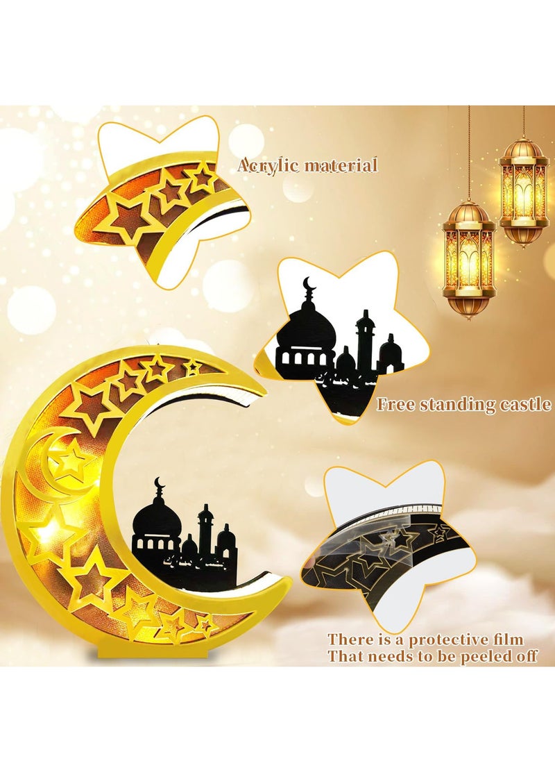 Yoawllty Ramadan Lights, Ramadan Night Light, Ramadan Decorations for Home, Moon Shape Wooden Hollow Light for Ramadan Mubarak Decoration  - Image 2