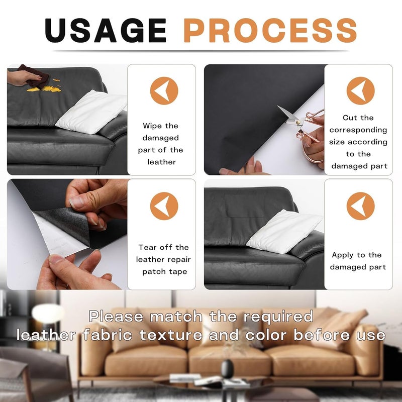 HZYH Self Adhesive Leather Repair Tape 3×60 in Waterproof Patch for Sofa Car Seat Furniture Vinyl Repair Easy Cut Apply - Image 4