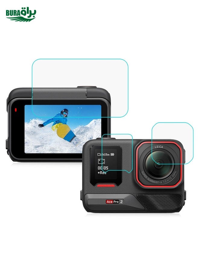BURAQ For Insta360 Ace Pro 2 PULUZ 3 in 1 Rear & Front  Screen and Lens Tempered Glass Film (Transparent)  - Image 1