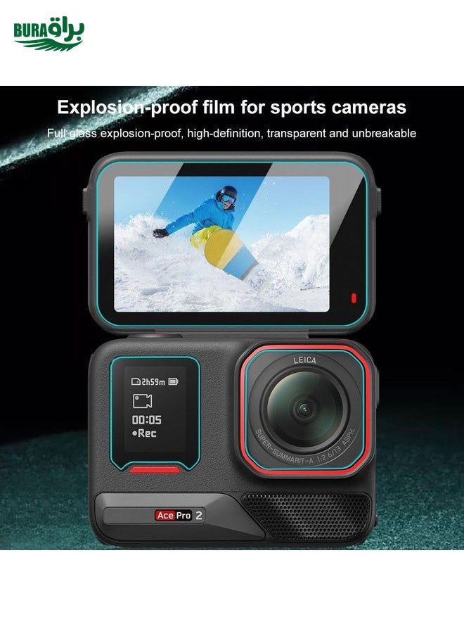 BURAQ For Insta360 Ace Pro 2 PULUZ 3 in 1 Rear & Front  Screen and Lens Tempered Glass Film (Transparent)  - Image 3