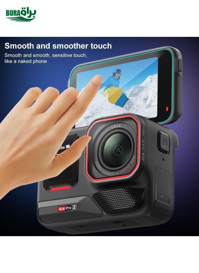 BURAQ For Insta360 Ace Pro 2 PULUZ 3 in 1 Rear & Front  Screen and Lens Tempered Glass Film (Transparent)  - Image 5
