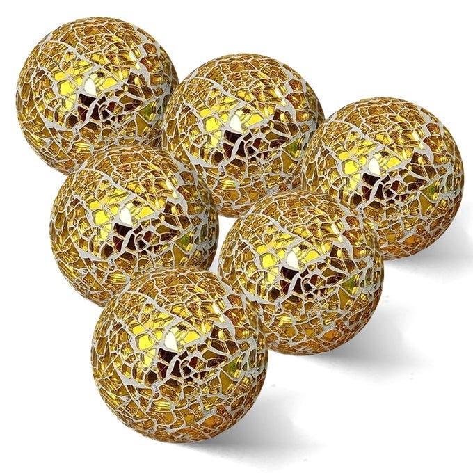 24 in Decorative Orbs Glass Balls Set of 6Mosaic Sphere Globe for Whole HousewaresWeddingBirthdayBowlsVases Dining Table Centerpieces Gold