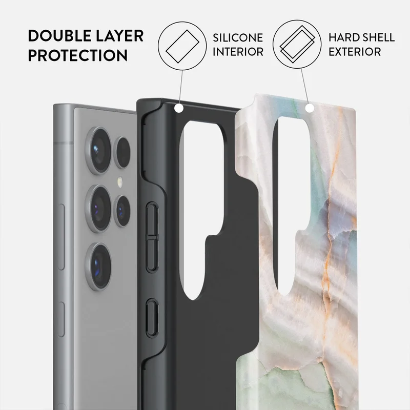 بورجا جراب هاتف فاخر بلمعان ذهبي ورخام متوافق مع سامسونج  ألترا طبقة مزدوجة سيليكون واقي بتصميم أمواج المحيط بألوان الباستيل