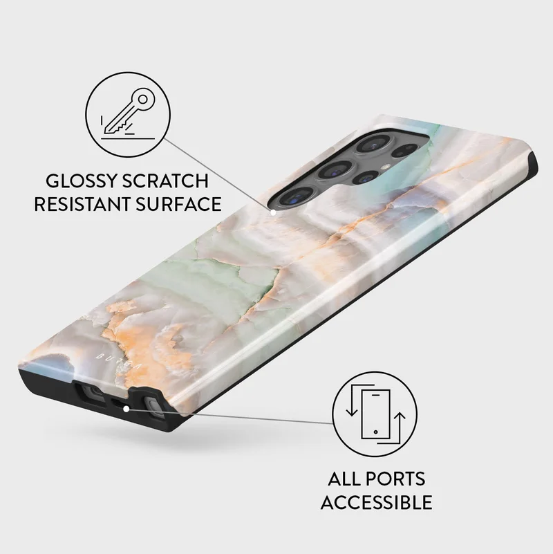 Burga  Luxury Gold Glitter Marble Phone Case Compatible with Samsung S23 Ultra  Double Layer Silicone Protective Case Ocean Waves Pastel Hues  | Best Price UAE