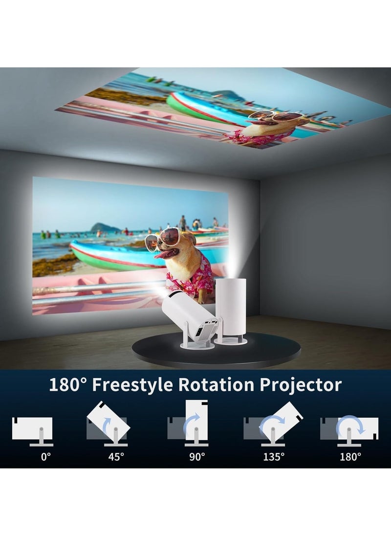 JAJEEK Mini Projector, Portable 4K/200 Projector with 2.4/5G WiFi & Bluetooth, Auto Keystone Correction, 40"-130" Screen, 180° Flip, Compact Round Design Movie Projector (White) for Home, Outdoor, Office, and Entertainment  - Image 3