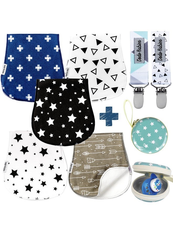 Dodo Babies 5-Pack Baby Burp Cloths - Soft, Absorbent Cotton Burp Cloths - Includes Pacifier Case and 2 Pacifier Clips - Colors: Blue, White and Teal - Newborn Essentials Must Haves - Image 1