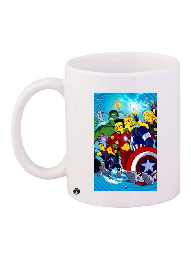 RYN Avengers Cartoon Printed Coffee Mug White/Blue/Yellow 11ounce