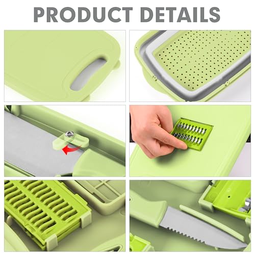 HI NINGER Camping Cutting Board, HI NINGER Collapsible Chopping Board with Colander, 9-In-1 Multi Chopping Board Kitchen Vegetable Washing Basket for Camping,Camping Gifts Camping Accessories for RV Campers - Image 4