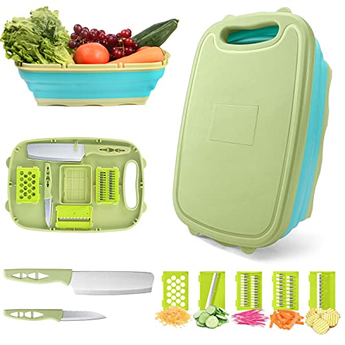 HI NINGER Camping Cutting Board, HI NINGER Collapsible Chopping Board with Colander, 9-In-1 Multi Chopping Board Kitchen Vegetable Washing Basket for Camping,Camping Gifts Camping Accessories for RV Campers - Image 1
