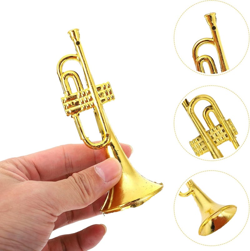 NUOBESTY 12 قطعة من آلات النفخ الموسيقية الذهبية - نماذج بوق بلاستيكية صغيرة لتزيين شجرة عيد الميلاد و إكليل المنزل وحفلات DIY - Image 5