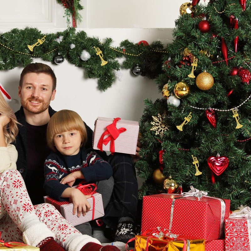 NUOBESTY 12 قطعة من آلات النفخ الموسيقية الذهبية - نماذج بوق بلاستيكية صغيرة لتزيين شجرة عيد الميلاد و إكليل المنزل وحفلات DIY - Image 2