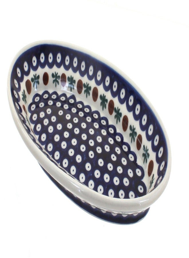 Blue Rose Pottery طبق تقديم بيضاوي صغير من الخزف البولندي "بلو روز" - لون أزرق طبيعي - 10.75 بوصة × 6 بوصات - طبق مميز لحفلات العشاء، متين للغاية وآمن للغسل في غسالة الأطباق - Image 1