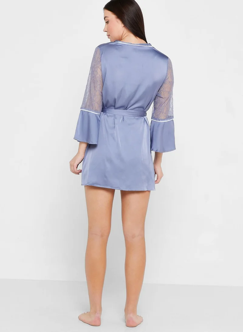 ELLA Lace Detail Slip Dress With Robe