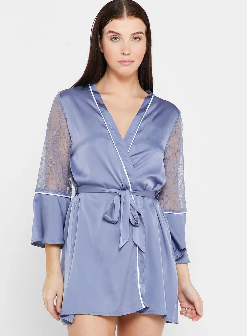 ELLA Lace Detail Slip Dress With Robe