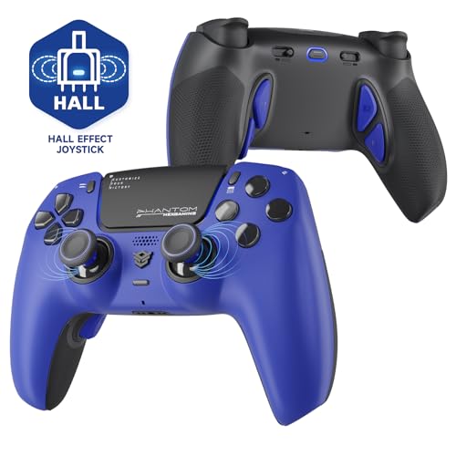 HEXGAMING PHANTOM Pro Controller with 4 Remappable Buttons, 6 Remapping Profiles, 8 Interchangeable Analog Stick, and Adjustable Triggers Compatible with ps5, PC, Mobile - Hall Effect Dream Blue - Image 1