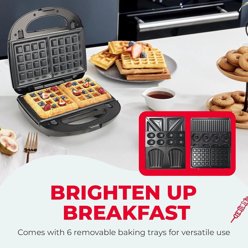 SOKANY Sandwich Maker 750W 7in1 Versatile Interchangeable Grill and DonutsGrill Making Breakfast Food Waffle Plates 2 Slice Non-stick Grill with Handle Locking, Overheat Protection - Image 4