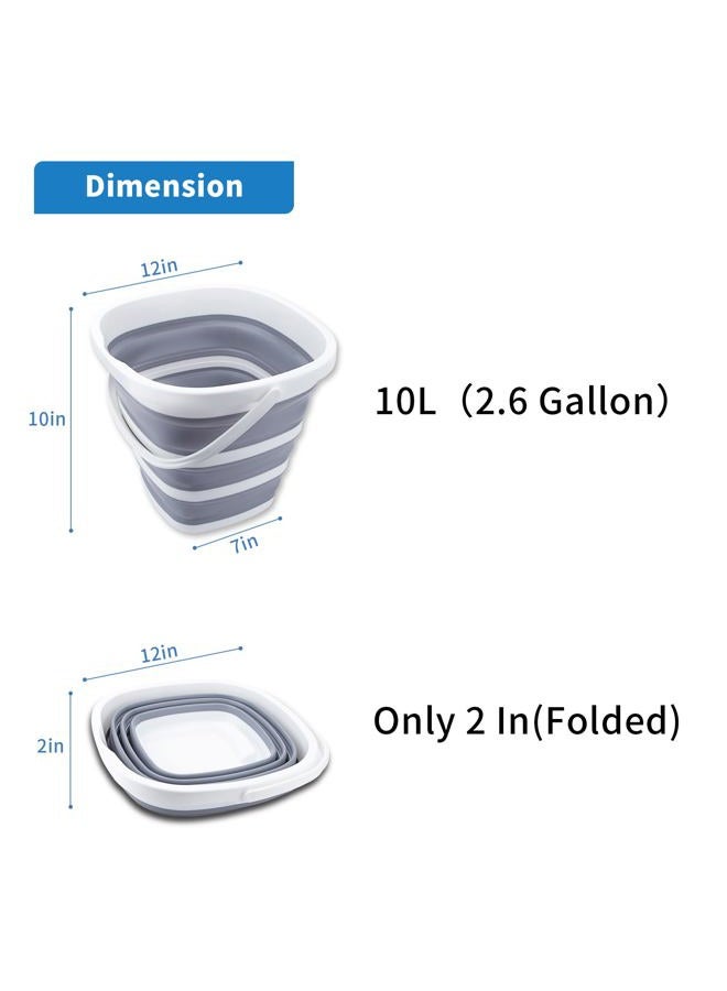 Craftend Collapsible Bucket 10L 2.6 Gallon Cleaning Bucket Mop Bucket Folding Foldable Portable Small Plastic Water Supplies for Outdoor Garden Camping Fishing Car Wash Space Saving Grey Square - Image 2
