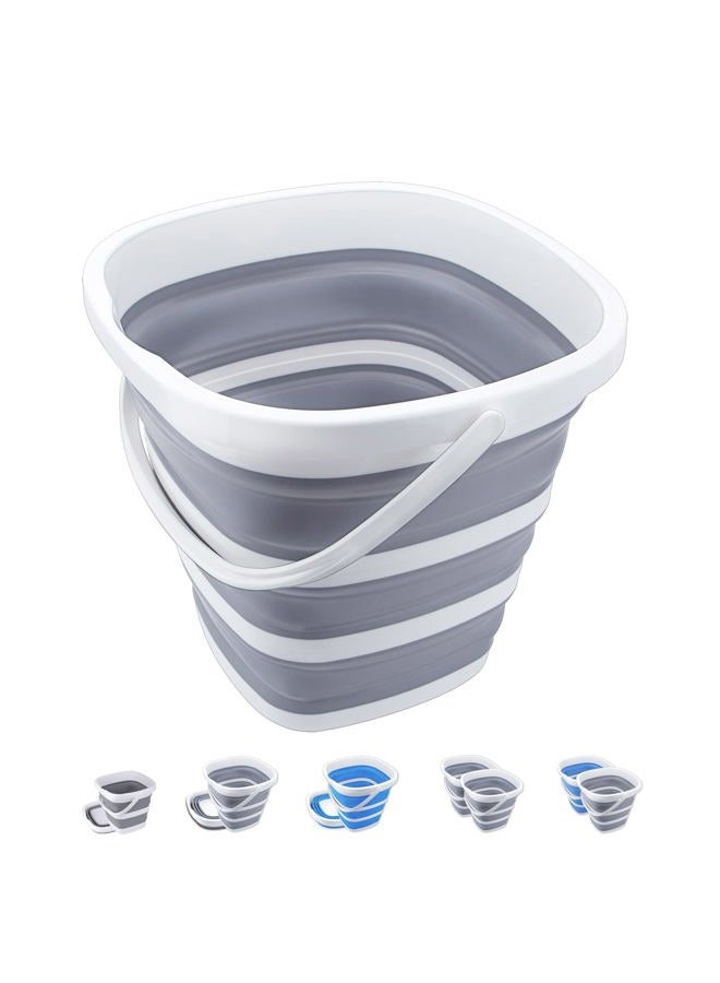 Craftend Collapsible Bucket 10L 2.6 Gallon Cleaning Bucket Mop Bucket Folding Foldable Portable Small Plastic Water Supplies for Outdoor Garden Camping Fishing Car Wash Space Saving Grey Square - Image 1