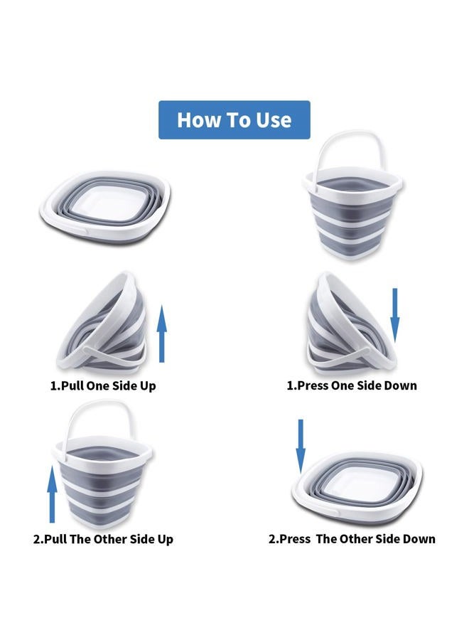 Craftend Collapsible Bucket 10L 2.6 Gallon Cleaning Bucket Mop Bucket Folding Foldable Portable Small Plastic Water Supplies for Outdoor Garden Camping Fishing Car Wash Space Saving Grey Square - Image 4