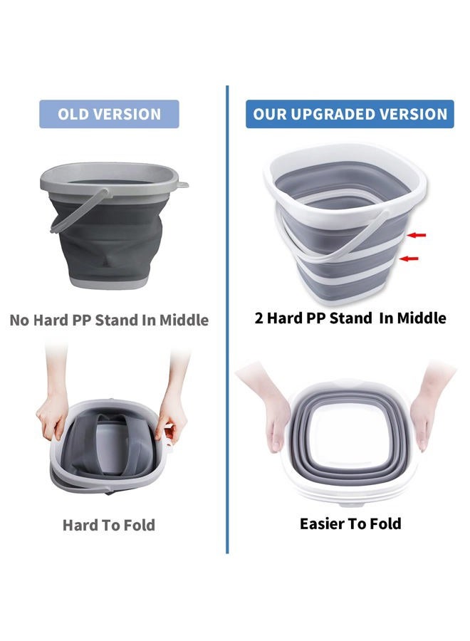 Craftend Collapsible Bucket 10L 2.6 Gallon Cleaning Bucket Mop Bucket Folding Foldable Portable Small Plastic Water Supplies for Outdoor Garden Camping Fishing Car Wash Space Saving Grey Square - Image 3