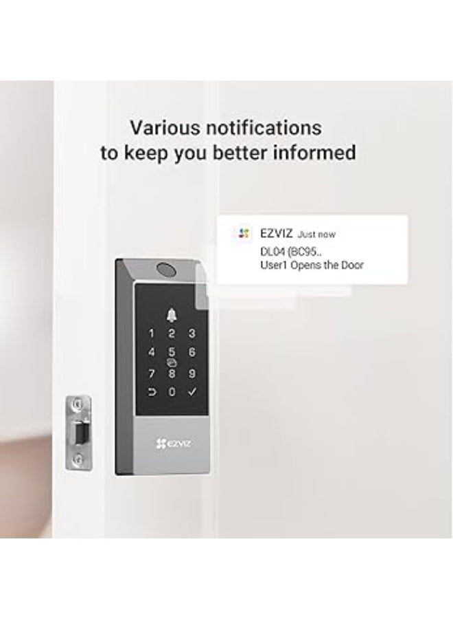 إيزفيز قفل الباب الذكي EZVIZ DL04 Pro - قفل ذكي 5 في 1 للدخول بدون مفتاح مع إمكانية الوصول ببصمة الإصبع، وبلوتوث وواي فاي، وإشعارات فورية، ووضع الخصوصية - Image 5