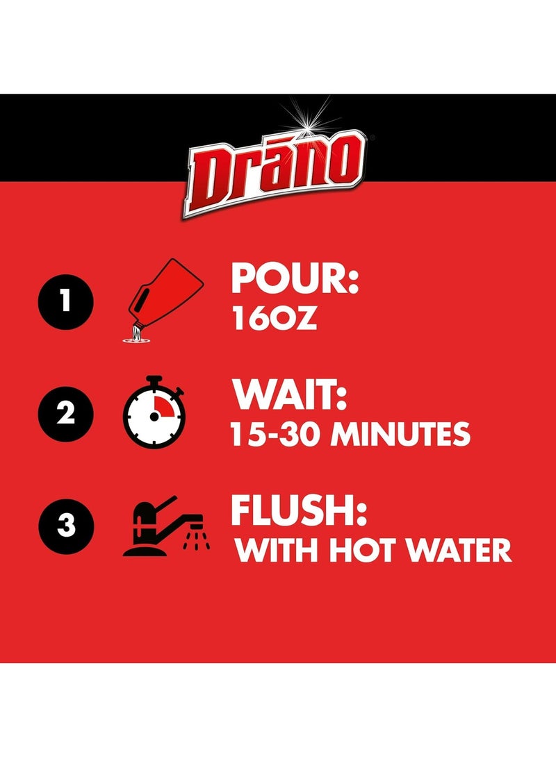Drano مزيل الانسدادات Drano: 80 أونصة قوية لتنظيف البالوعات، منظف البالوعات، محلول السباكة، منظف البالوعات عالي التحمل، مزيل انسداد البالوعات، منظف الأنابيب، صيانة البالوعات  - Image 5