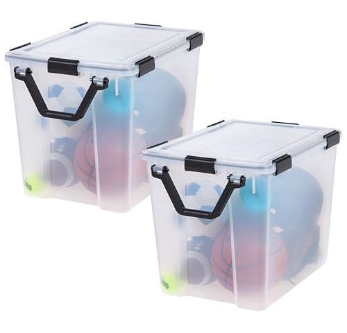 IRIS IRIS USA WeatherPro 103 Qt Storage Bins with Lids 2 Pack BPAFree Plastic Gasket Box with Tight Latch and Seal Stackable Nestable Tote Tub  ClearBlack 